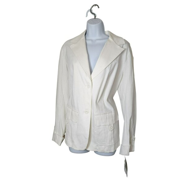 Liz Claiborne Woman 14W Blazer NWT | White Cotton-Stretch | Utility Pockets - Picture 2 of 10